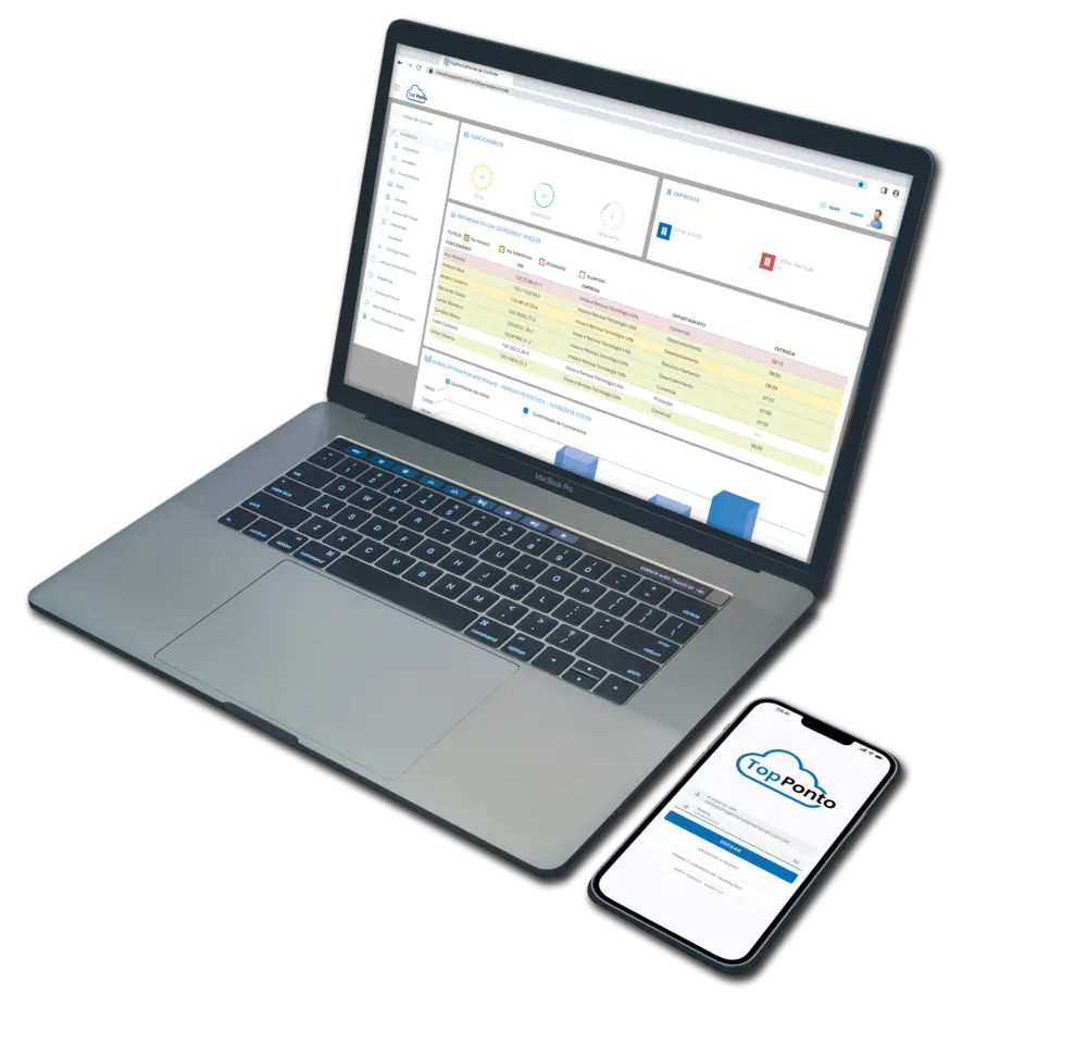 TopPonto Web exibido em notebook e aplicativo